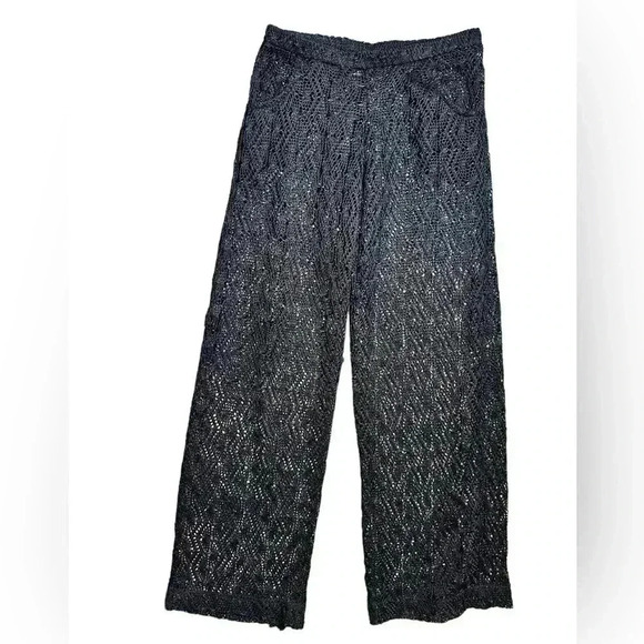 Trina Turk black open crochet wide leg beach pool swim pants XS - Picture 1 of 5